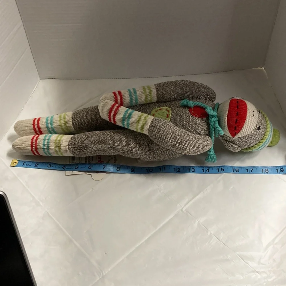 Genuine Monkeez and Friends Sock Monkey “ Neville” Plush Stuffed Animal Gray 19”